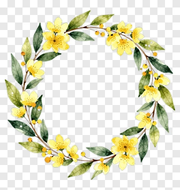 Watercolor Yellow Floral Wreath PNG