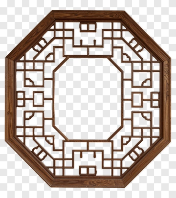 Wooden Octagonal Frame With Intricate Design PNG