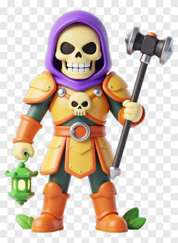 3D Cartoon Skeleton Warrior Holding A Hammer PNG