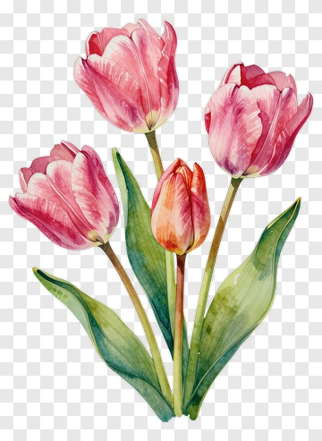 Watercolor Pink Tulips Bouquet PNG