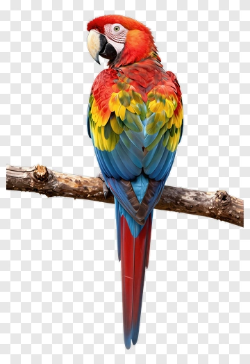 Colorful Scarlet Macaw Perched On A Branch PNG