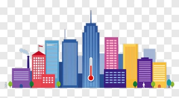 Colorful City Skyline With Thermometer PNG