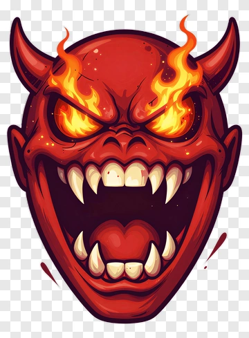 Cartoon Demon Face With Flames PNG