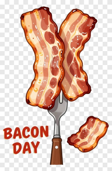 Bacon Day Illustration With Fork And Bacon Strips PNG