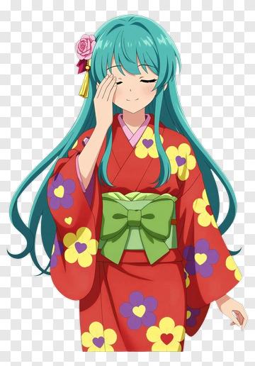 Anime Girl In Colorful Kimono PNG