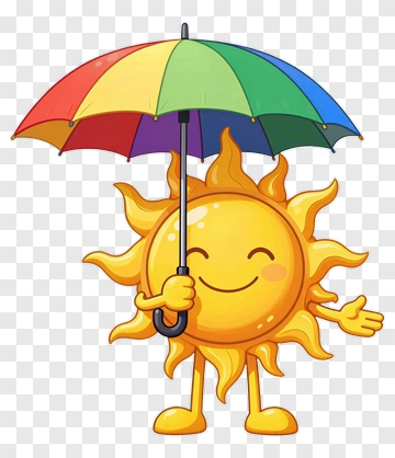 Cartoon Sun Holding A Rainbow Umbrella PNG