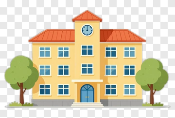 Cartoon School Building With Trees PNG