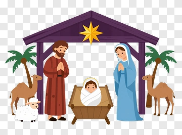 Nativity Scene With Mary, Joseph, And Baby Jesus PNG