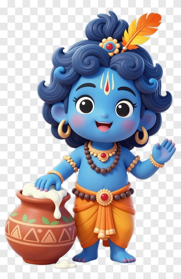 Cartoon Krishna Holding A Pot Of Milk PNG