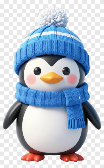 Cute Penguin Wearing A Blue Hat And Scarf PNG