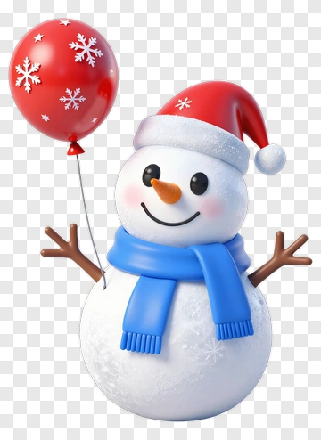 Cartoon Snowman Holding A Red Balloon PNG