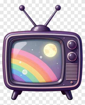 Vintage Television Displaying A Rainbow And Moon PNG