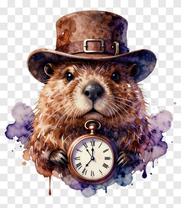 Watercolor Beaver Wearing A Top Hat And Holding A Pocket Watch PNG
