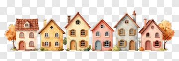 Colorful House Row With Autumn Trees PNG