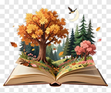 Open Book With Autumn Forest Scene PNG