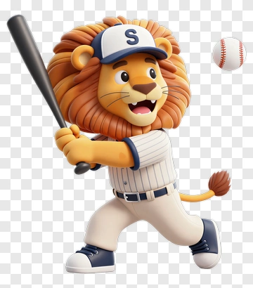 Cartoon Lion Playing Baseball PNG