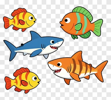 Cartoon Fish Swimming Together PNG