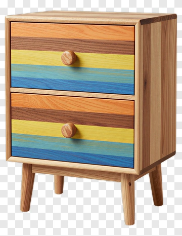 Colorful Wooden Nightstand With Two Drawers PNG