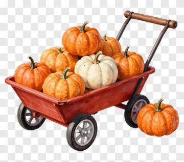 Pumpkin Cart Filled With Autumn Pumpkins PNG