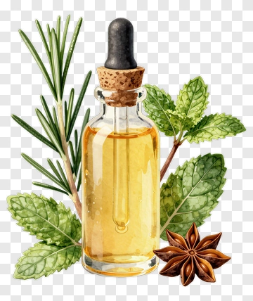 Essential Oil Bottle With Fresh Herbs PNG