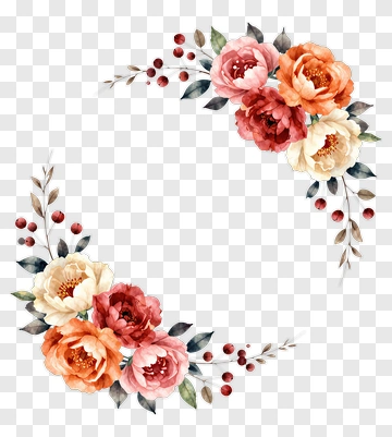 Watercolor Floral Wreath With Pink And Orange Flowers PNG