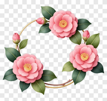 Floral Wreath With Pink Flowers And Green Leaves PNG