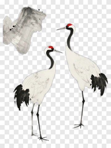 Elegant Cranes In Traditional Art Style PNG