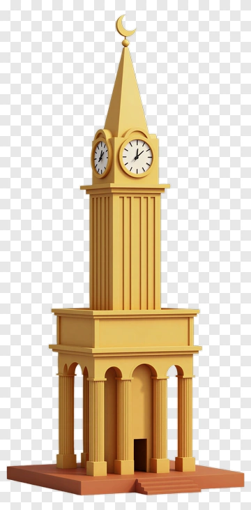Yellow Clock Tower With Crescent Moon PNG