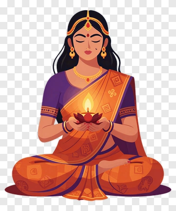 Woman In Traditional Attire Holding A Diya PNG