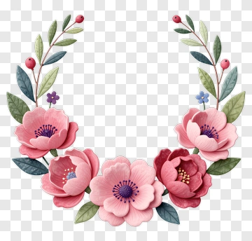 Floral Wreath With Pink And Red Flowers PNG
