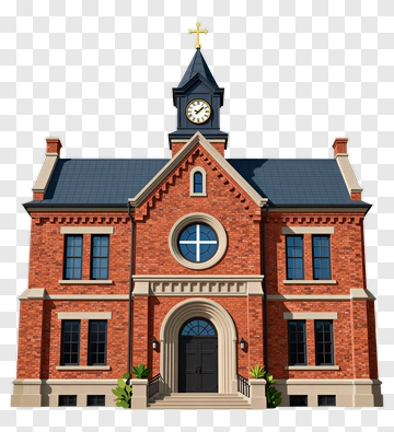 Brick Building With Clock Tower PNG