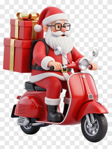 3D Santa Claus Riding A Scooter With Christmas Presents PNG