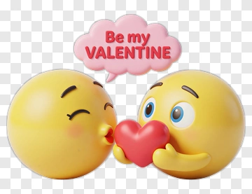 Cartoon Emojis Sharing A Heart For Valentine's Day PNG