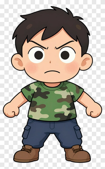 Cartoon Boy In Camouflage Outfit PNG