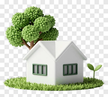 3D House With Tree And Grass PNG