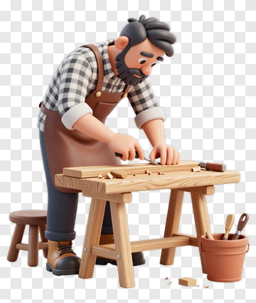 3D Carpenter Working On A Wooden Table PNG