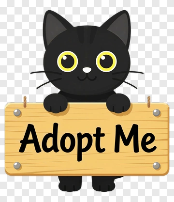 Cartoon Black Cat Holding Adopt Me Sign PNG