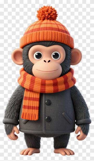 3D Monkey Wearing A Hat And Scarf PNG