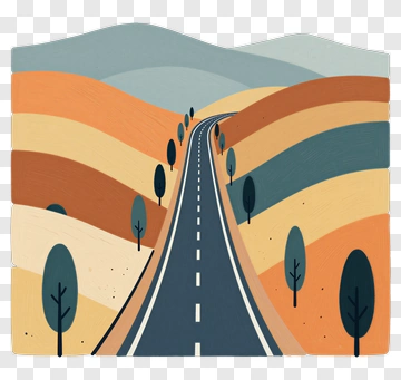 Illustrated Road Through Colorful Landscape PNG