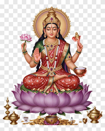 Goddess Lakshmi Sitting On A Lotus Flower PNG