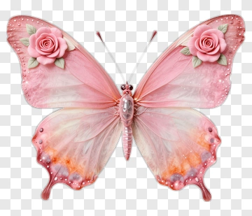 Pink Butterfly With Roses PNG