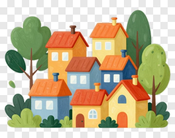 Colorful Houses Surrounded By Trees PNG
