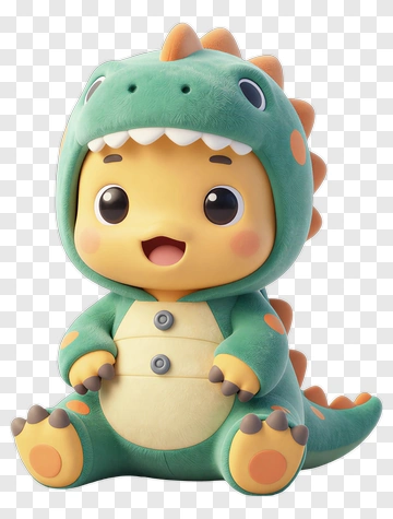 Cute Baby Dinosaur Character In Green Costume PNG