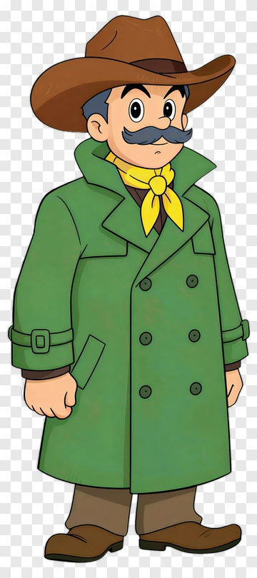 Cartoon Detective In A Green Coat PNG
