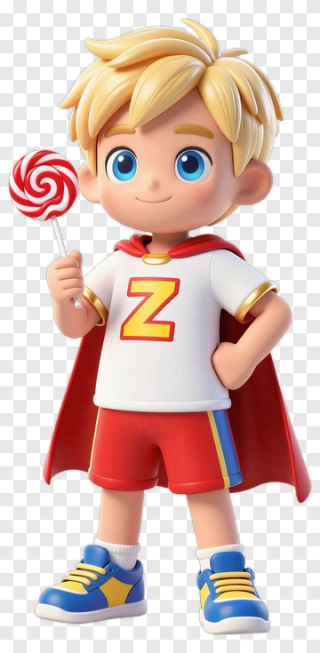 Cartoon Superhero Boy Holding A Lollipop PNG