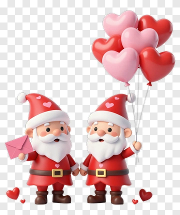 Cartoon Santa Claus Holding Heart Balloons PNG