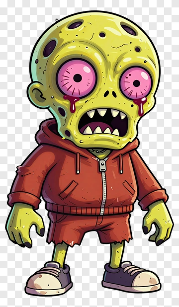 Cartoon Zombie In Red Hoodie And Shorts PNG