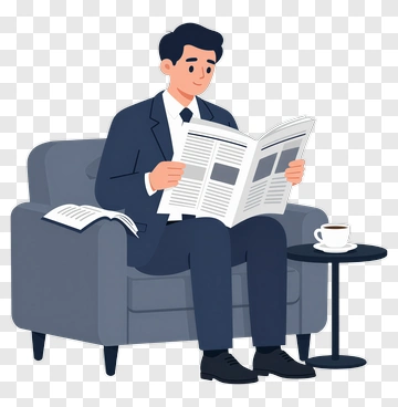 Man Reading Newspaper While Sitting On A Couch PNG