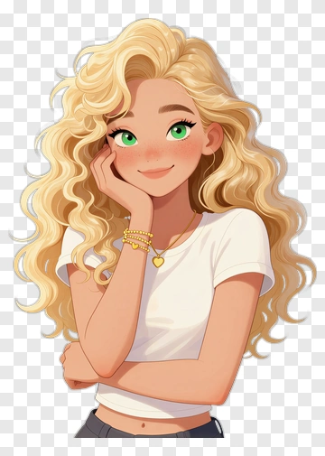 Cartoon Woman Smiling With Curly Hair PNG