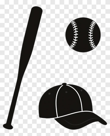 Baseball Equipment Including Bat, Ball, And Cap PNG